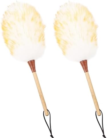 Natural Lambswool Duster 16 Inch Handheld with Wooden Handle Duster Dusting Tool for Blinds Electronics Furniture Delicate Surfaces (2Pcs) by MehelloFeather