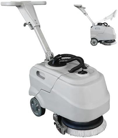 13.7" Walk Behind Floor Scrubber Machine, Foldable Hand Push Floor Scrubber, 17L Large Tank, 180 RPM High-Efficiency Battery Powered for Office, Restaurant, Industrial & Commercial by Doppy