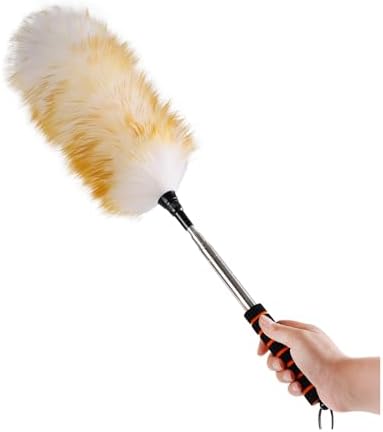 Lambswool Extendable Cleaning Duster 26-64 Inch, Anti-Static Wall Duster Cleaner with Sponge Grip and Stainless Steel Extension Pole for High Ceiling Fan, Interior, and Roof Dusting - Yellow & White by Greenfeather