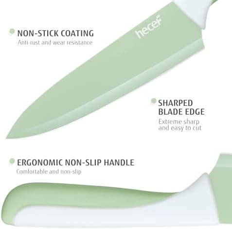 hecef 15 Pieces Green Kitchen Knife Set, Built-in Sharpening Wooden Block - Image 4