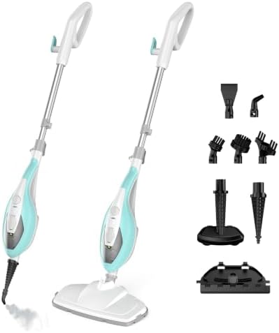 OLIXIS 10-in-1 Steam Mop, 1550W Detachable Handheld Steam Cleaner for Floor Cleaning, 16.4FT Cord, 2 Washable Pads, Multi-Purpose Floor Steamer for Hardwood, Carpet, Tile, Grout, Windows, White Green by OLIXIS