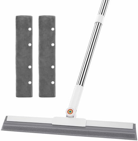 Floor Squeegee Broom, 62" Long Handle with 2 Washable Microfiber Pads by JUDRDO