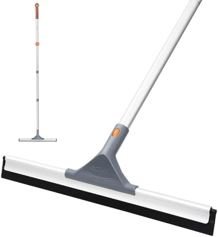 Eazer Floor Squeegee for Floor: Heavy Duty Scrubber with Extendable 60'' Aluminum Pole and Rubber Blade for Kitchen, Swimming Pool, Concrete Floors,Shower,Tiles,Garages,Windows,Glass,Pet Hair Removal by Eazer