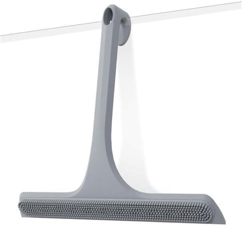 2-in-1 Silicone Shower Squeegee with Hook,Dual-Sided Design with Scraper & Scrub Surface,Rust-Proof Stainless Core,Streak-Free Bathroom Squeegee for Glass Doors,Mirrors,Windows,Car Windshields (Gray) by Unknown