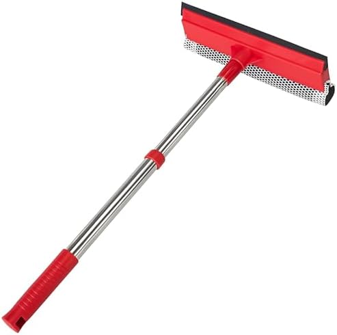 Window Squeegee with 15.7"-27.5" Retractable Stainless Steel Handle, 2-in-1 Windshield Cleaner Tool for Cars, Trucks, Glass Doors, Shower Glass, Outdoor Windows – Window Cleaner (Red) by Makelifeeasier