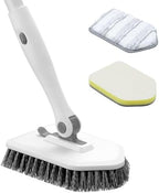 nacena Shower Scrubber with Long Handle, 4 in 1 Tile Tub Scrubber Brush with 3 Detachable Cleaning Shower Heads and Floor Squeegee Shower Cleaner Brush for Bathroom Kitchen Tub Sink Floor, Grey White by nacena