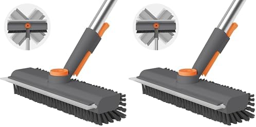 Floor Scrub Brush with Long Handle, 3 in 1 Scrape and Heavy-Duty Stiff Bristle Scrubber Brush for Cleaning Shower Bathroom, Patio, Pool, Garage, Kitchen, Wall and Deck (Gray, 2 Pack) by AIRU