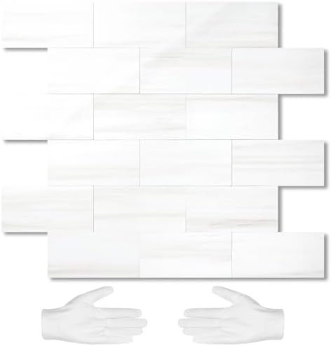 STICKGOO 10-Sheet Subway Tile Peel and Stick Wall Tiles, Seamless Design Polished Dolomite Kitchen Backsplash, PVC Stick on Tiles for Kitchen, Bathroom, RV, Fireplace by STICKGOO