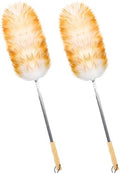 Lambswool Duster for Cleaning with Solid Wooden Handle Leather Hang Strap 87.8" Removable Retractable Feather Duster for Cleaning Ceiling Fans Window Blinds Interior Roof Furniture(2 Pack) by iHUFeather