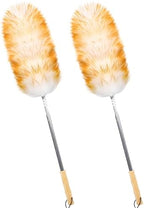 Lambswool Duster for Cleaning with Solid Wooden Handle Leather Hang Strap 87.8" Removable Retractable Feather Duster for Cleaning Ceiling Fans Window Blinds Interior Roof Furniture(2 Pack) by iHUFeather