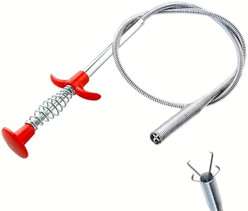 Flexible Drain Clog Remover Tool, Extra Long Plumbing Snake Hair Catcher with 4-Prong Grabber Claw, Heavy-Duty Spring Reacher for Kitchen Sink, Bathroom Tub, Sewer & Dropped Items (24 inch) by DOMEJO