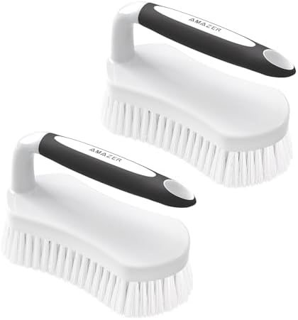 Amazer Scrub Brush for Cleaning Comfort Grip Shower Scrubber Stiff Bristles with Handle Heavy Duty Cleaner Brush for Tub Sink Carpet Floor - Pack of 2 (Black+Black) by Amazer