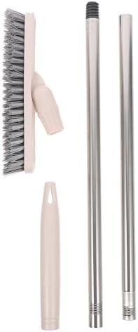 Long Handle Tile Grout Crevice Brush with Stiff Bristles, Rotatable Floor and Shower Scrub Brush for Home Bathroom and Kitchen Cleaning, Beige Hard Bristle Scrubbing Tool for Walls by Yardenfun