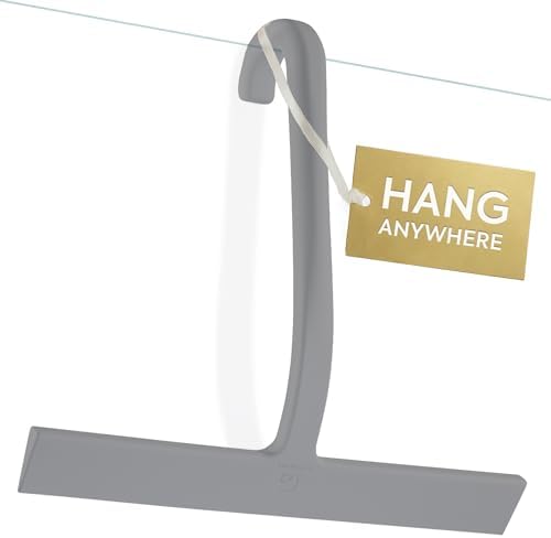 GÜTEWERK Shower Squeegee for Glass Doors, 10″ Gray with No-Drill J-Hook by G%C3%9CTEWERK