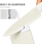 hecef 15Pcs Cream White Kitchen Knife Set, Built-in Sharpening Wooden Block - Image 4
