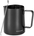 Milk Frothing Pitcher 12oz Steaming Pitchers Stainless Steel Milk Coffee Cappuccino Latte Art Barista Steam Pitchers Milk Jug Cup with Decorating Art Pen, Matte Black by Adorever