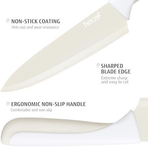hecef 15Pcs Cream White Kitchen Knife Set, Built-in Sharpening Wooden Block - Image 3