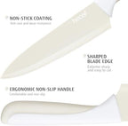 hecef 15Pcs Cream White Kitchen Knife Set, Built-in Sharpening Wooden Block - Image 3