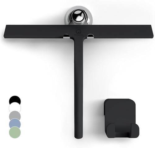 GÜTEWERK Silicone Shower Squeegee with 3-in-1 No-Drill Mount, Black, 11'' by G%C3%9CTEWERK