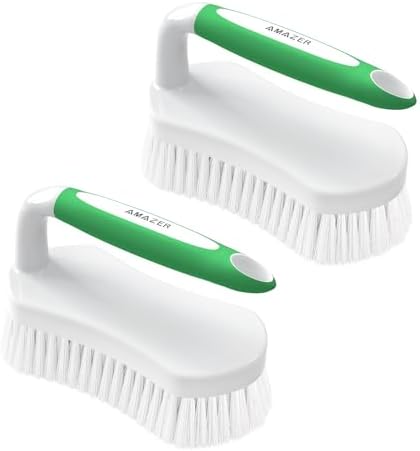 Amazer Scrub Brush for Cleaning Comfort Grip Shower Scrubber Stiff Bristles with Handle Heavy Duty Cleaner Brush for Tub Sink Carpet Floor - Pack of 2 (Green+Green) by Amazer