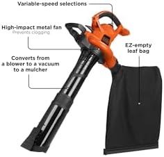BLACK+DECKER 3-in-1 Electric Leaf Blower, Leaf Vacuum/Mulcher, Up to 250 MPH, Premium Disposable System, Corded, 12-Amp Handheld Lightweight Corded Electric Combo (BV6600) - Image 2