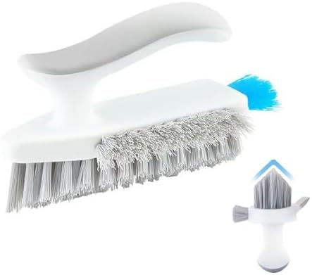 Alnorte 4 in 1 Grout Cleaning Brush with Scrape, V Shape Grout Cleaner for Tile Floors, Bathroom, Corner, Baseboard, Kitchen, Shower with Stiff Bristles (White) by Alnorte
