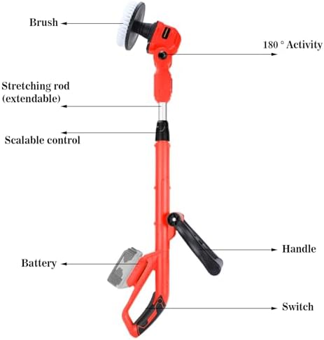 Cordless Power Scrubber Compatible with Milwaukee 18v Battery (Tool Only), Tronyan Brushless Floor Cleaner with Extension Handle, 4 Brush Heads for Floor, Bathroom, Kitchen, Car Cleaning(No Battery) - Image 6