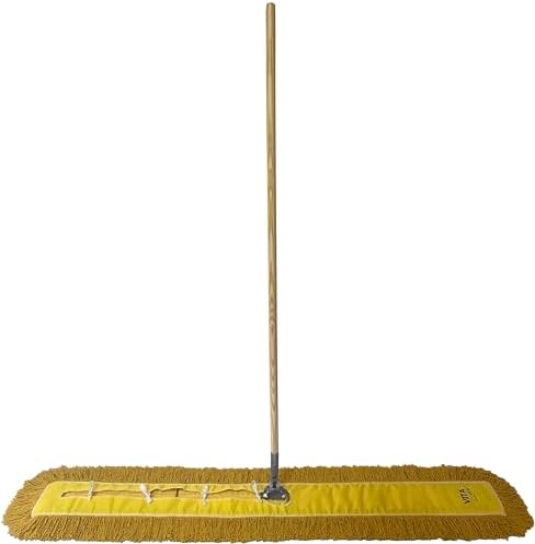 Industrial Dust Mop Kit – Includes 60 Inch Yellow Twisted Closed Loop Mop Head, Wood Handle, and Heavy-Duty Wire Frame – Commercial Grade for Janitorial & Facility Cleaning - Image 2