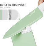 hecef 15 Pieces Green Kitchen Knife Set, Built-in Sharpening Wooden Block - Image 3