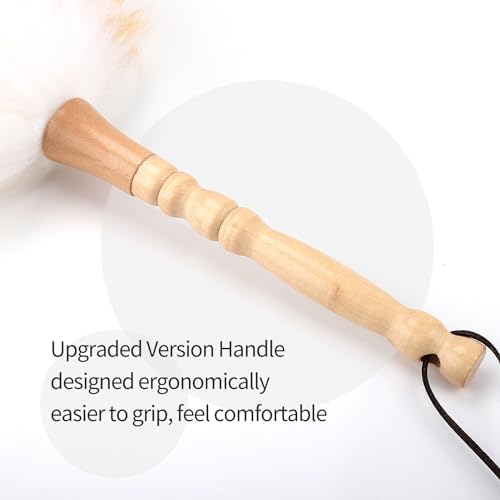 Lambswool Duster with Solid Wooden Handle,Leather Hang Strap,Comfortable Grips 19.6 inch Long Natural Feathers Dusters for Cleaning Wall Plant Desk Blind Cleaner Duster Tool - Image 5
