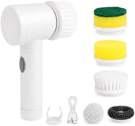 Electric Spin Scrubber - Cordless IPX7 Waterproof Shower Scrubber with 2 Speed Settings and 6 Replaceable Heads，Electric Cleaning Brush for Bathroom，Kitchen and Windows by Loviza