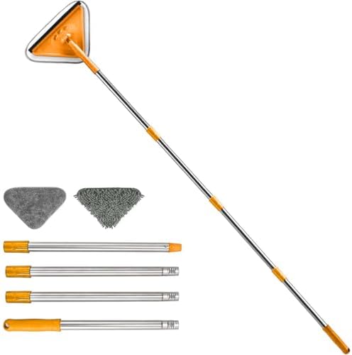 Wall Cleaner Mop with 63" Long Handle & 360° Swivel Head - 3-in-1 Duster for Painted Walls, Windows, Floors, and Baseboards - Includes Squeegee and 2 Replacement Microfiber Chenille Pads by Makelifeeasier