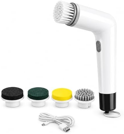 Electric Spin Scrubber Cordless Cleaning Brush, USB Rechargeable Power Scrubber for Bathroom, Kitchen, Tile, Grout, Sink & Shower Cleaning, 4 Replaceable Brush Heads, Portable Handheld Cleaning Tool by Unknown