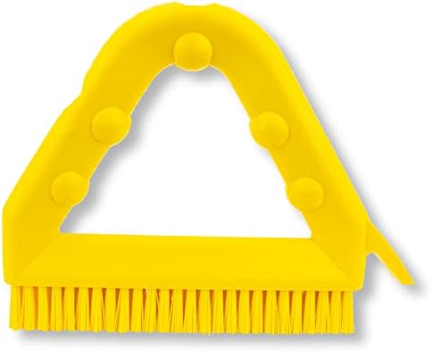 SPARTA Plastic Commercial Grout Brush, Triangle-Shaped Scrub Brush with Scraper and Two Threaded Holes for Attaching Handle (Sold Separately), 9 x 7 x 7 Inches, Yellow by SPARTA