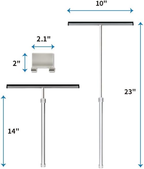 Shower Squeegee with Long Handle and Adhesive Hook. for Glass Doors, Tile Walls, Mirrors and Windows. Telescoping Squeegee for Cleaning. Bathroom Stainless Steel Squeegee, 10inch Wide, Chrome – 1pk - Image 3