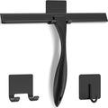 All-Purpose Stainless Steel Shower Squeegee for Shower Doors with 2 Adhesive Hooks, Bathroom Cleaner Tool Household Window Mirror Squeegee for Home Cleaning, Glass Door, Tile Wall, Car, 10 Inch Black by DOCROK