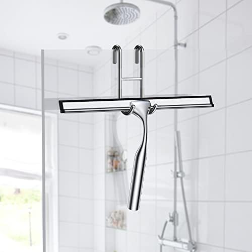 14-Inches Stainless Steel Shower Squeegee Set, Include Shower Door Hook, Adhesive Hook and Spare Silicone Blade, Window Squeegee for Shower Glass Door, Bathroom, Mirror, Window and Car Glass - Image 3