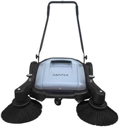 Dapper Supply Walk-Behind Outdoor Hand Push Floor Sweeper - 10.5 Gallon Capacity - 36" Sweeping Width - Sweeps up to 39,500 ft/Hour, Grey - Image 2