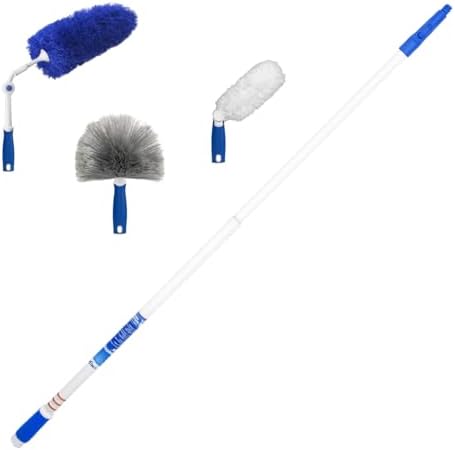 Unger Connect and Clean Dusting Kit with 4' Steel Pole, Features Microfiber Duster, Cobweb and Corner Duster and Wide Blind Duster, High-Access Dusting and Cleaning of Blinds, Windowsils, Cabinets by Unger