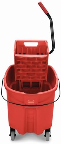 Rubbermaid Commercial Products WaveBrake 35 QT Side-Press Mop Bucket and Wringer Combo on Wheels Red for Heavy-Duty Floor Cleaning - Image 3