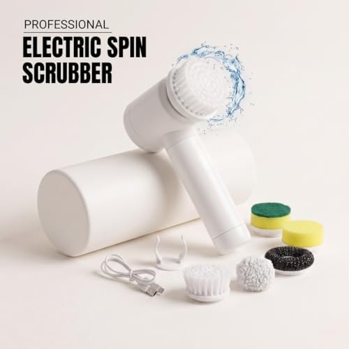 Electric Spin Scrubber - Cordless IPX7 Waterproof Shower Scrubber with 2 Speed Settings and 6 Replaceable Heads，Electric Cleaning Brush for Bathroom，Kitchen and Windows - Image 2