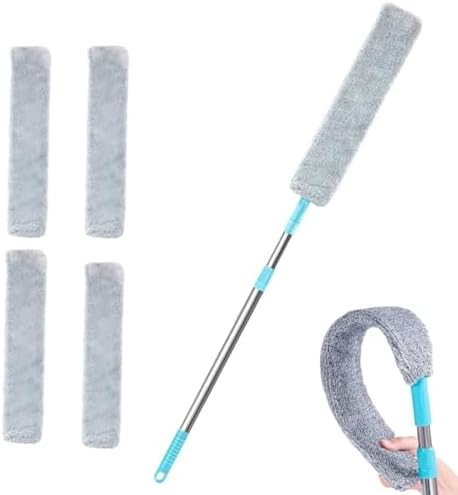 Retractable Gap Duster with 60" Extension Pole, Flexible Microfiber Brush for Under Appliances, Furniture & Tight Spaces, Washable Flat Duster for Fridge Stove Couch Crevices (4 Replacement Fabric) by Unknown