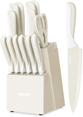 hecef 15Pcs Cream White Kitchen Knife Set, Built-in Sharpening Wooden Block by hecef