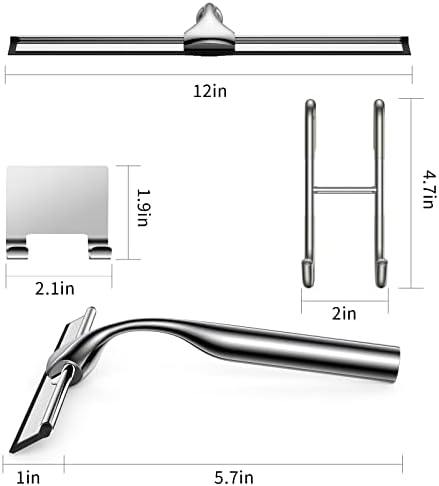 Shower Squeegee for Glass Door Stainless Steel Bathroom Squeegee Window Wiper, Includes Shower Door Hook, Adhesive Hook, and Spare Silicone Blade for Window Mirror Car 12-Inch - Image 4