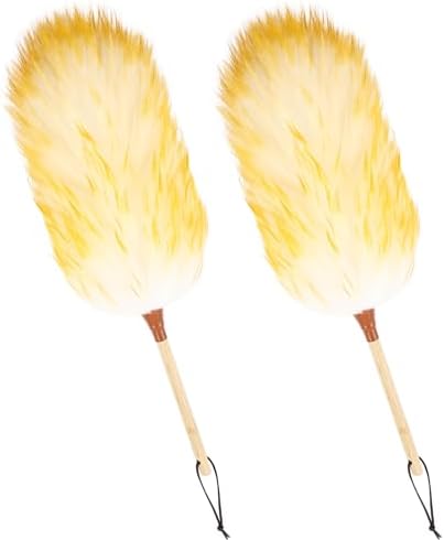 Natural Lambswool Duster 20 Inch Handheld with Wooden Handle Duster Dusting Tool for Blinds Electronics Furniture Delicate Surfaces (2Pcs) by MehelloFeather