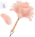 Pink Ostrich Feather Duster for Cleaning with Wooden Handle, 13.5 Inch by Nicemiya