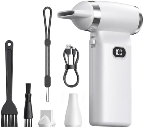 Electric Compressed Air Duster Cordless: 60 MPH High Wind Speed Mini White Air Blower for Electronics Portable Computer Cleaner Hand Keyboard Cleaning Powerful Duster for Car, Fans and Other Sences by Unknown