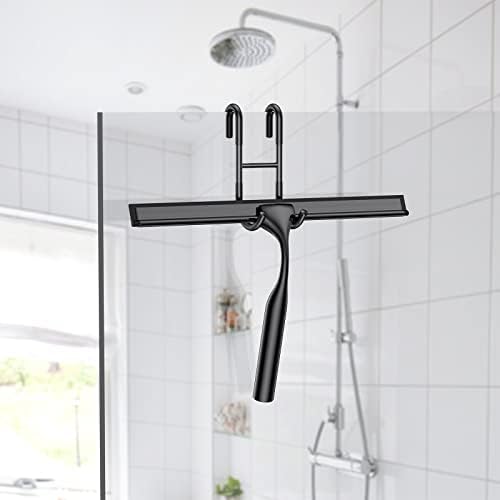 Black 14-Inches Stainless Steel Shower Squeegee Set, Include Shower Door Hook, Adhesive Hook and Spare Silicone Blade, Window Squeegee for Shower Glass Door, Bathroom, Mirror, Window and Car Glass - Image 3