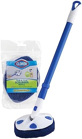 Clorox Extendable Tub & Tile Scrubber with Polyurethane Head – Heavy Duty Bathroom Cleaning Brush with Bonus Refill, Pivoting Head, Replaceable Pad, Works with Clorox Wipes by Clorox