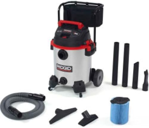 RIDGID 50353 1610RV Stainless Steel 16-Gal. Wet Dry Shop Vacuum with Cart, 6.5 Peak HP Motor, Large Wheels, Pro Hose, Drain, and Blower Port, Red by RIDGID